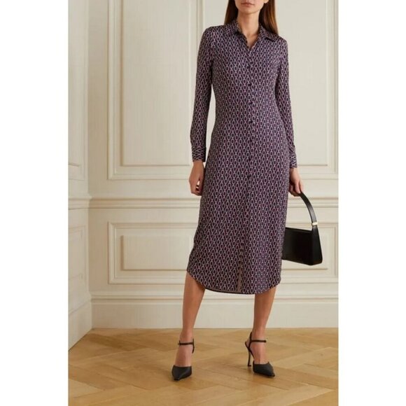 💕L'AGENCE💕 Raelynn Dress ~ Dark Dusty Pink & Midnight Tone Chain Print Medium - Picture 6 of 16